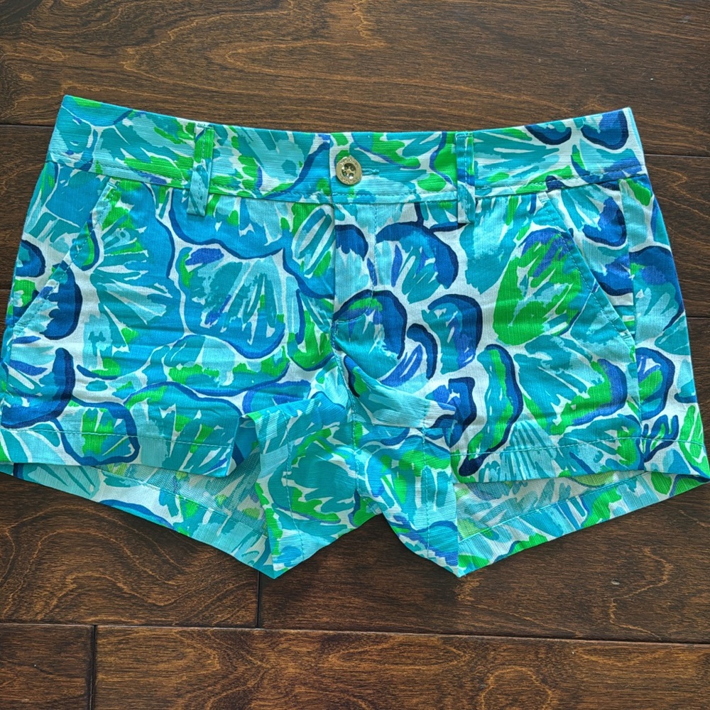 Lilly Pulitzer Blue and Green shorts with Tropical Floral Design